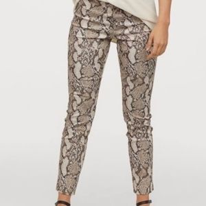 H&M Snakeskin Animal Print High Waist Slim Leg Trousers